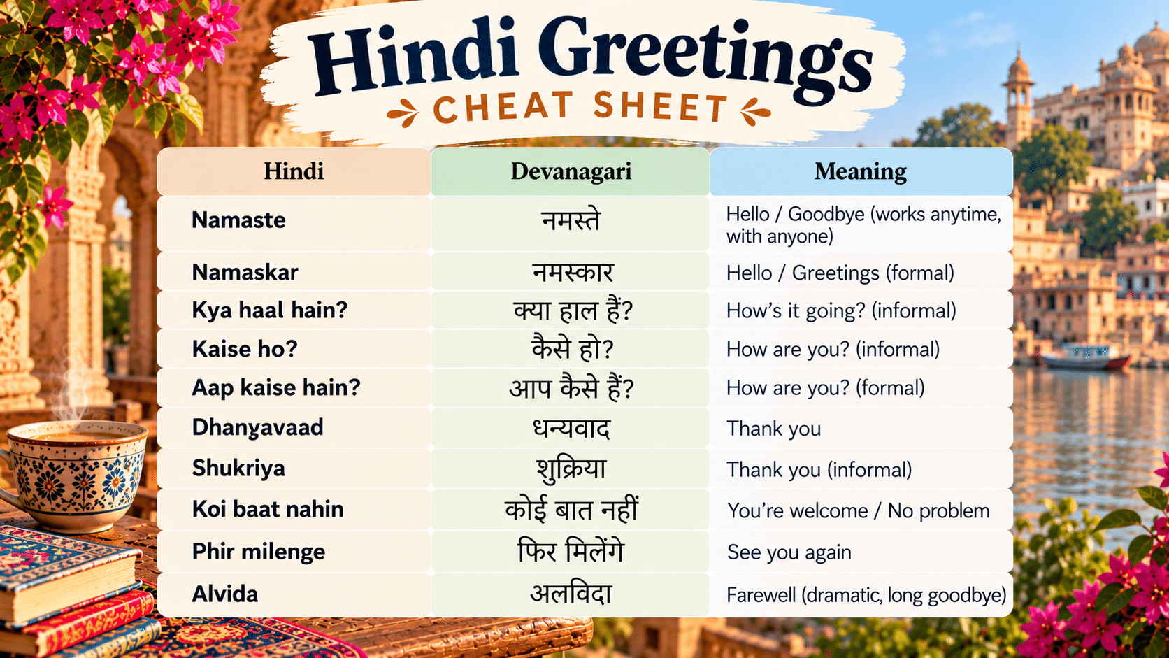 Hindi greetings cheat sheet