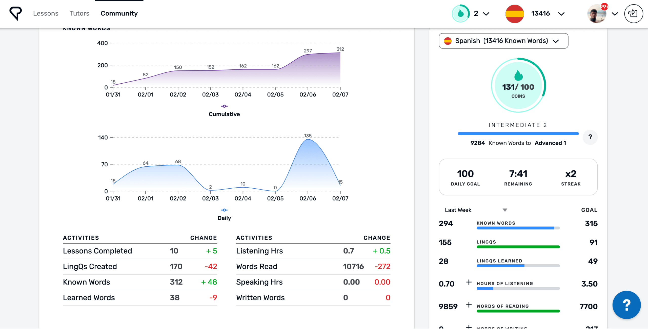 LingQ stats page