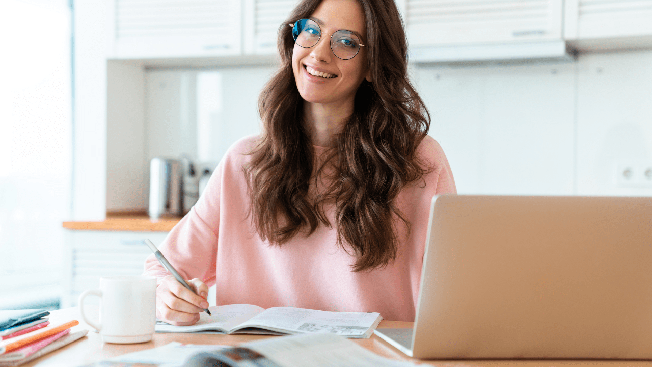 Woman studying kanji