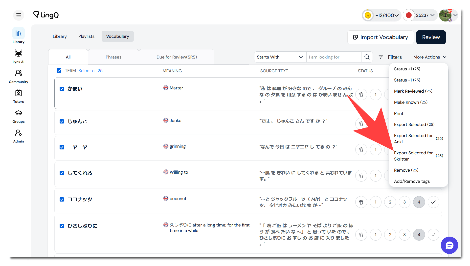 Skritter integration on LingQ.