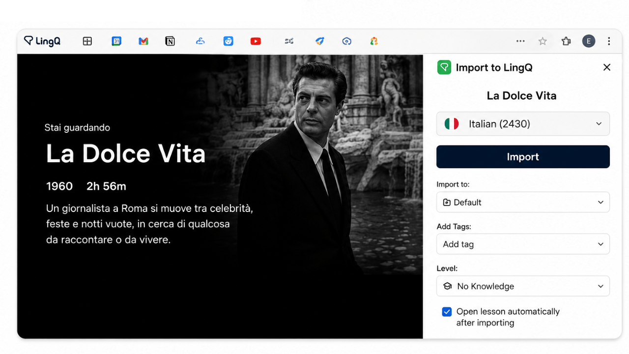 Importing La Dolce Vita as an Italian lesson on LingQ.