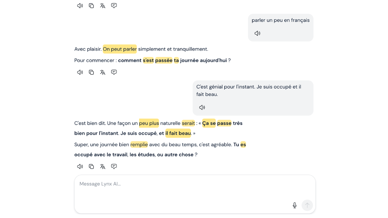 French conversation on LingQ with Lynx AI.