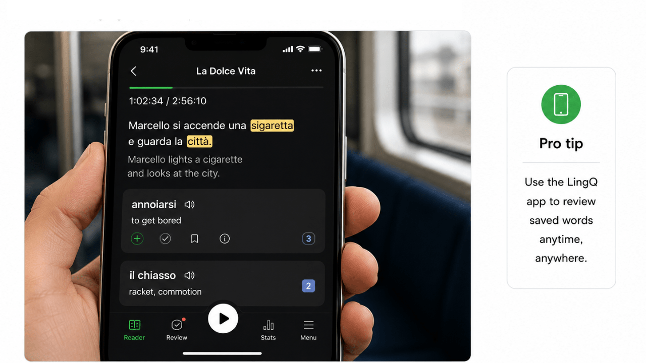 La Dolce Vita Italian lesson on LingQ mobile app.