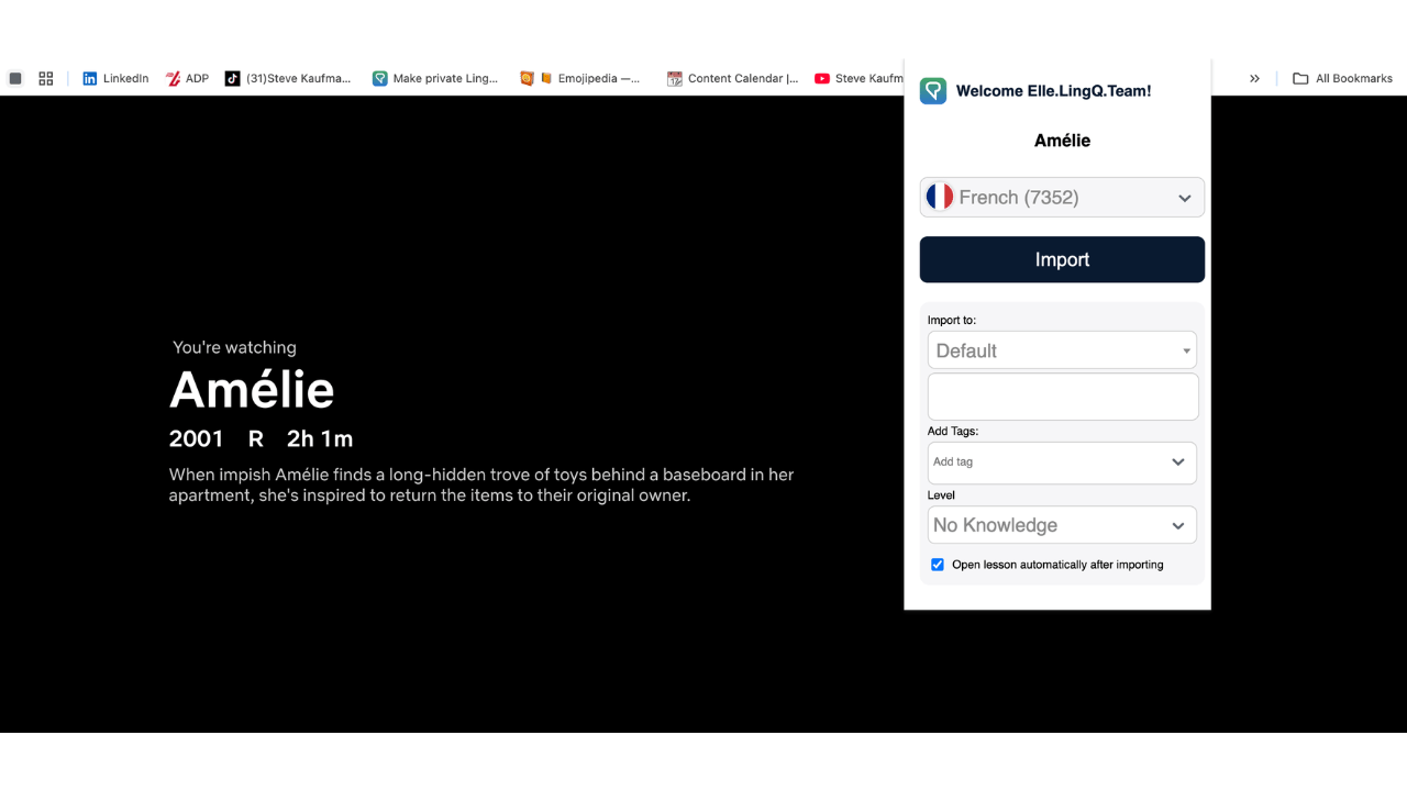 Amélie imported into LingQ as a French lesson.