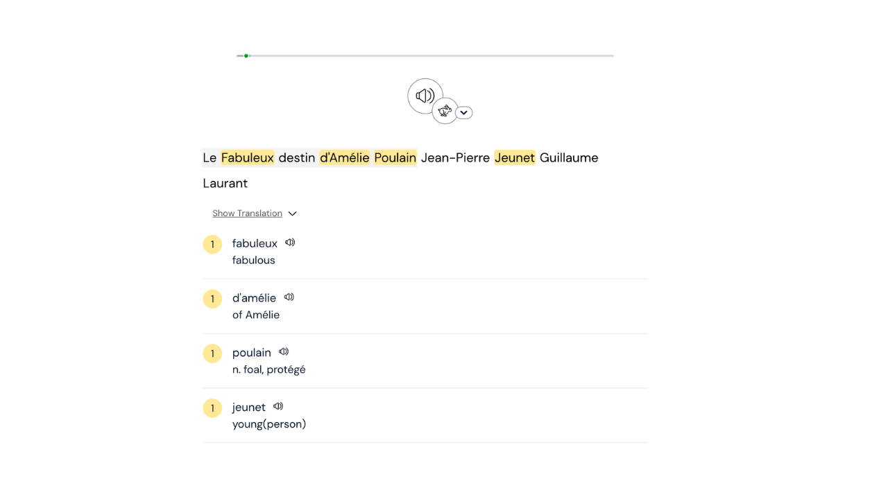 Sentence Mode in Amélie French lesson on LingQ.