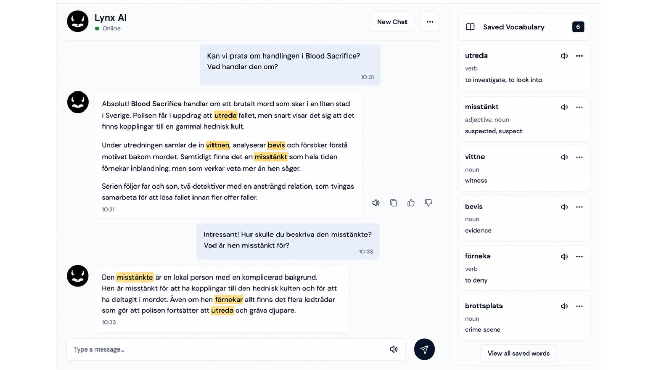 Lynx AI chat in Swedish on LingQ