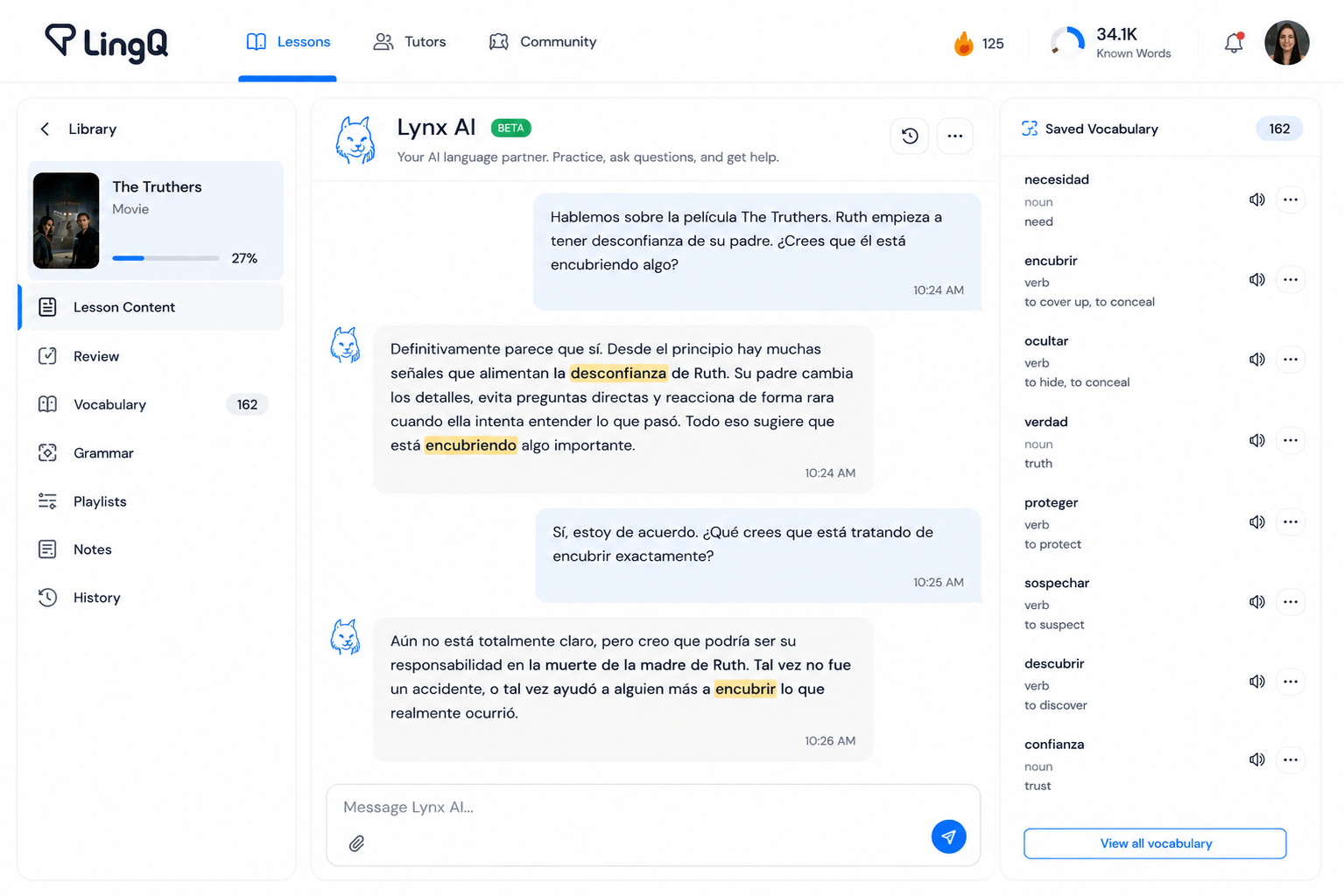 Lynx AI in Spanish on LingQ.