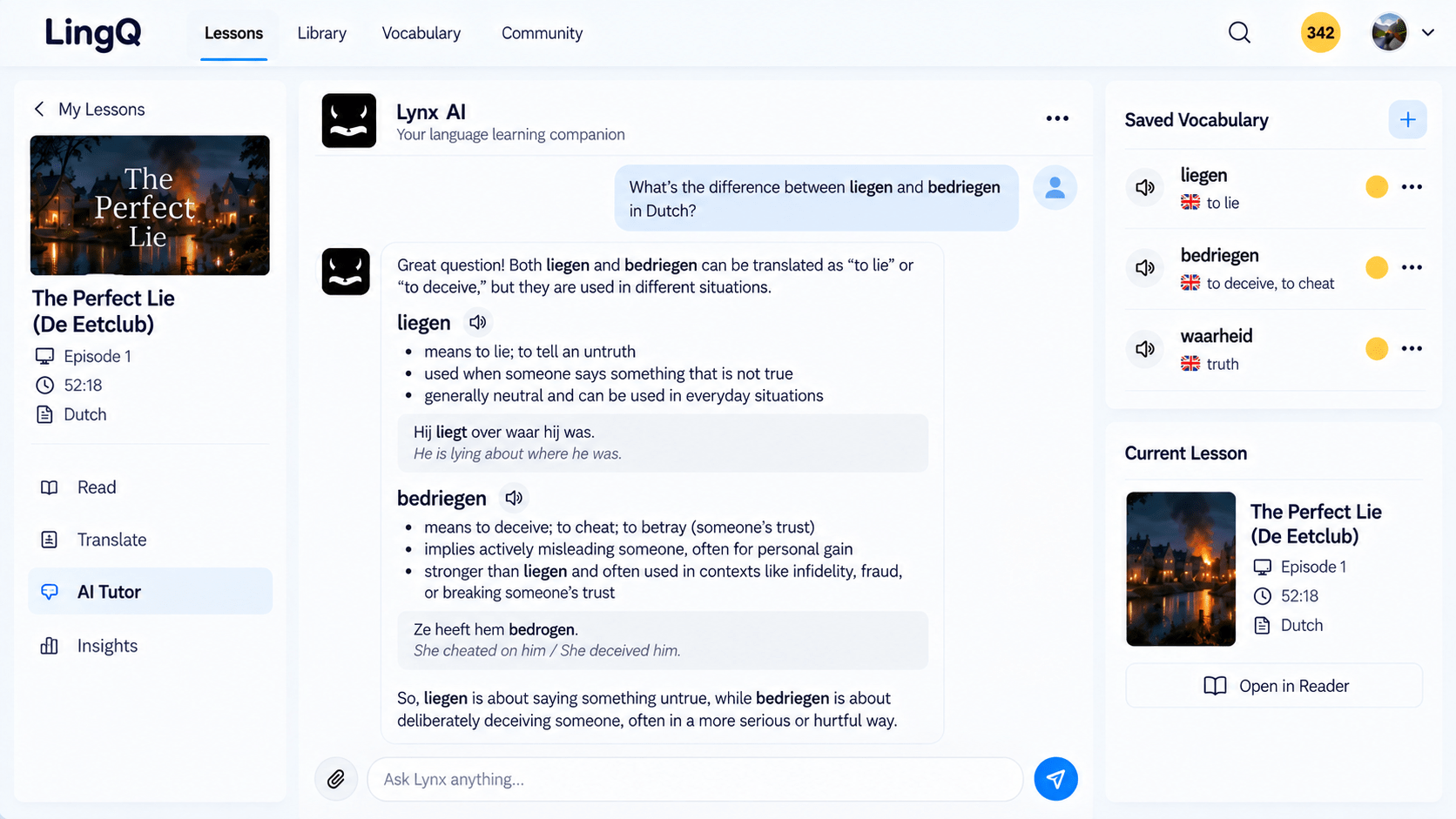 Conversation in Dutch on LingQ about Netflix show The Perfect Lie
