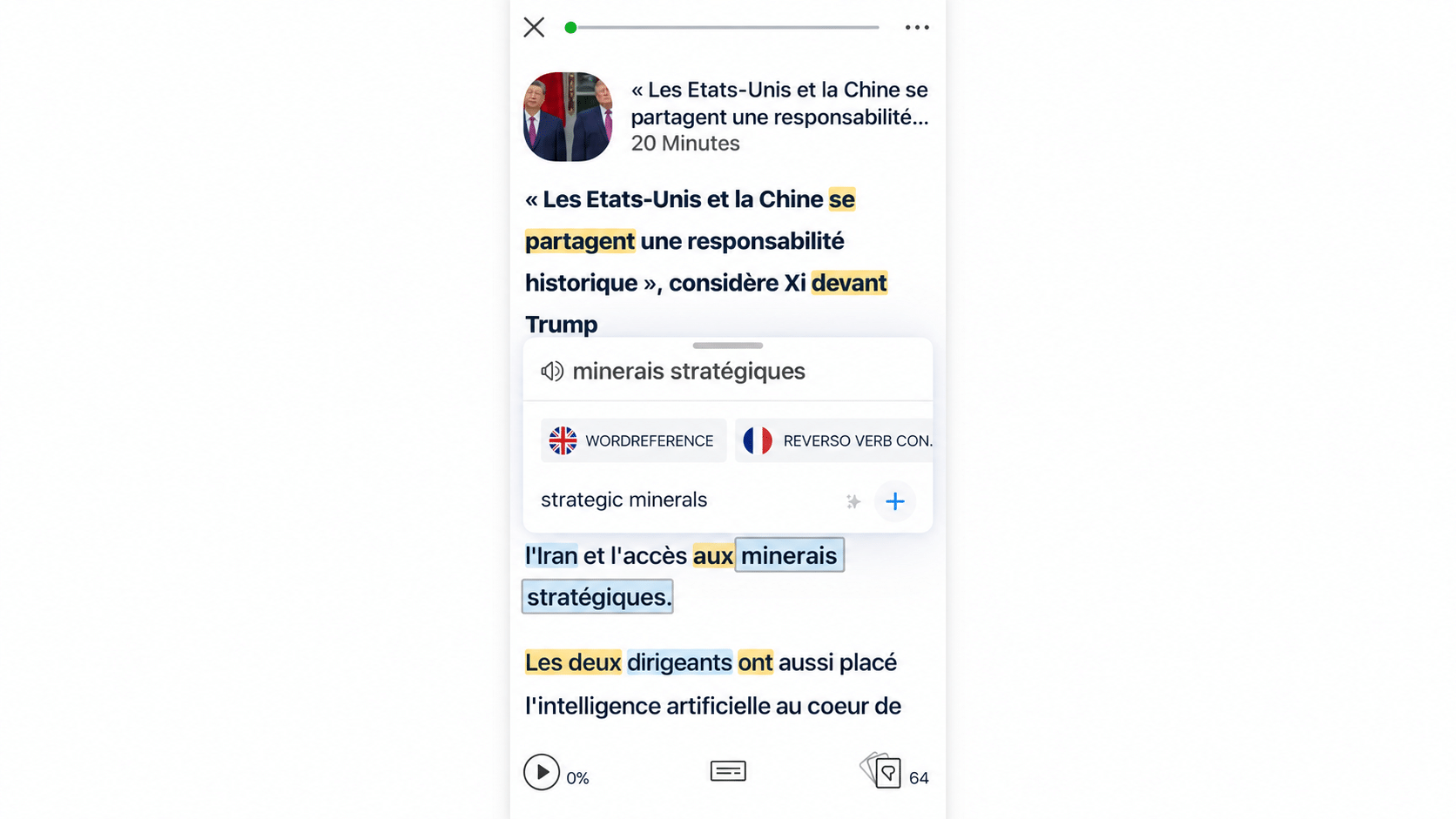 French lesson on the LingQ app
