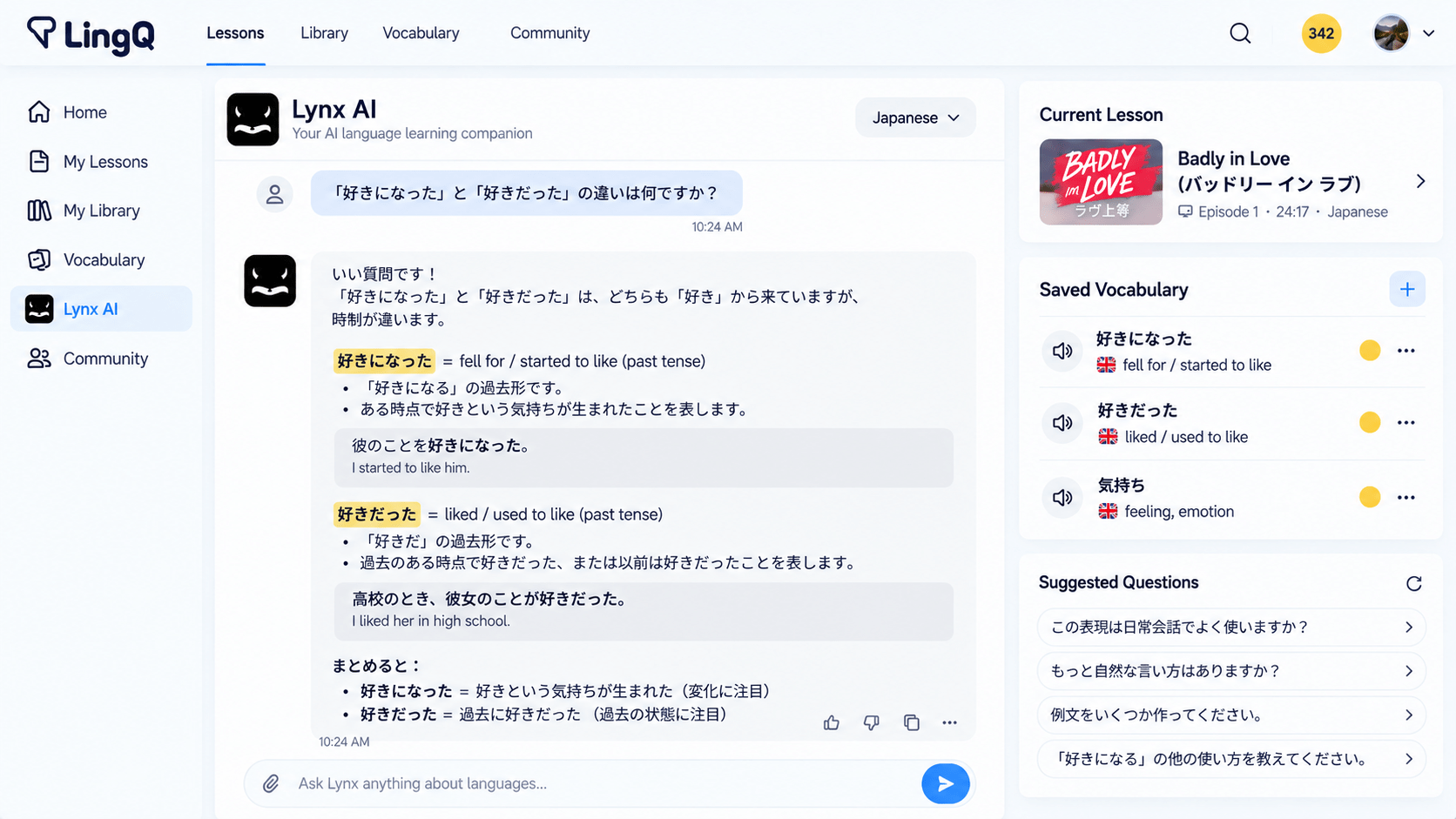 Lynx AI chat about Japanese Netflix show Badly in Love on LingQ