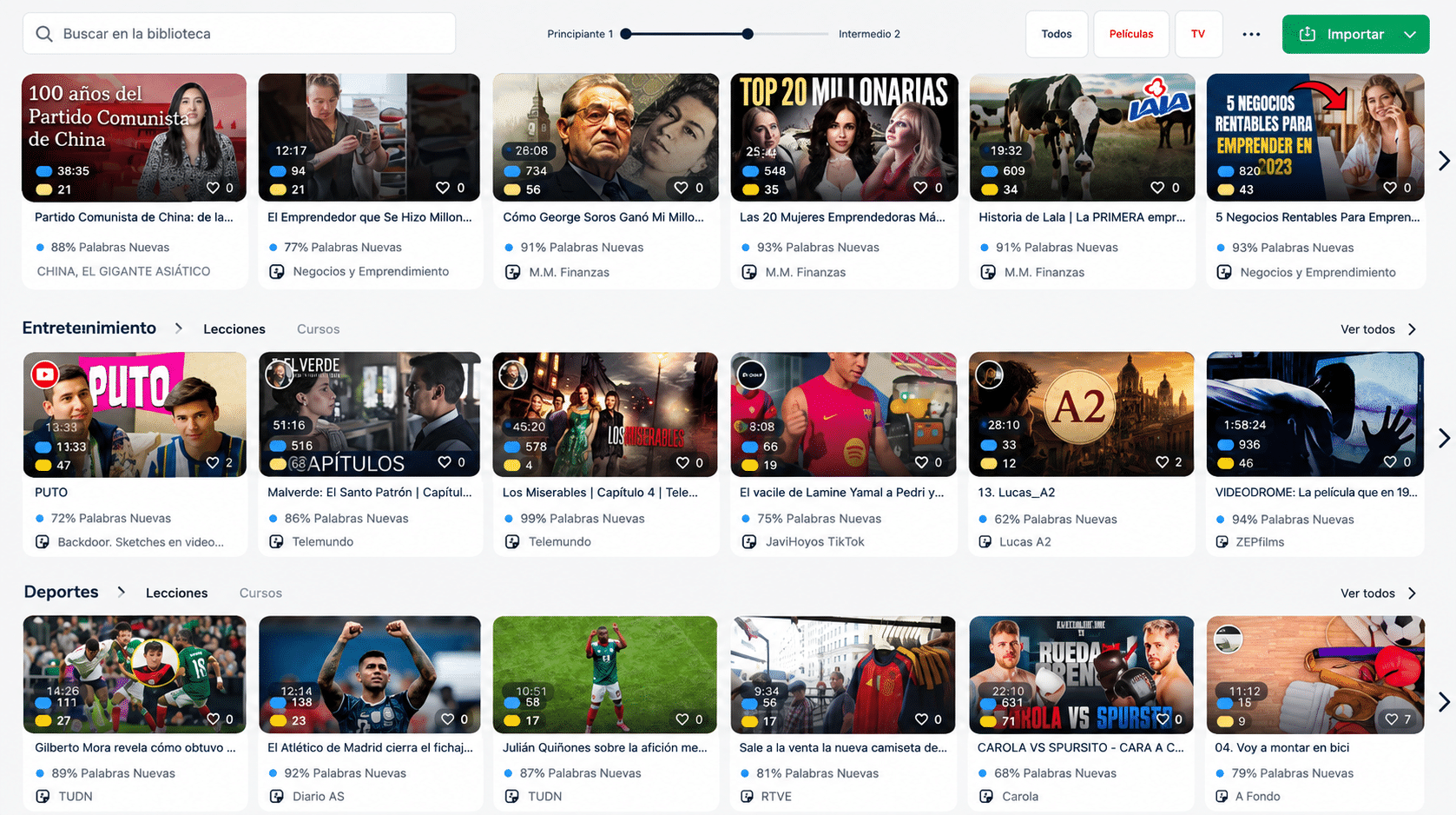 Spanish language library on LingQ